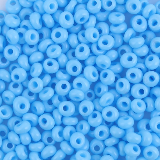 Bild von 3mm (Japan Import) Glas Kurz Magatama Rocailles Perlen Hellblau Opak Gefärbt ca. 3.5mm x 3.5mm, Loch:ca. 1mm, 10 Gramm (ca. 29 Stück/Gramm)