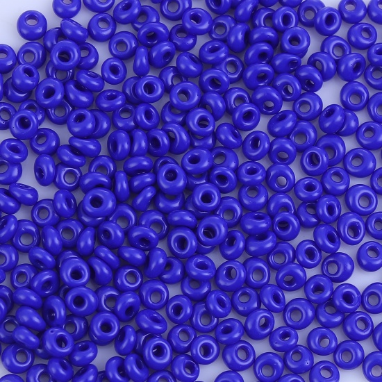 Picture of 3mm (Japan Import) Glass Short Magatama Seed Beads Deep Blue Opaque Dyed About 3.5mm x 3.5mm, Hole: Approx 1mm, 10 Grams (Approx 29 PCs/Gram)