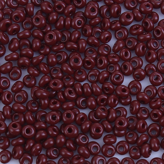 Picture of 3mm (Japan Import) Glass Short Magatama Seed Beads Coffee Opaque Dyed About 3.5mm x 3.5mm, Hole: Approx 1mm, 10 Grams (Approx 29 PCs/Gram)