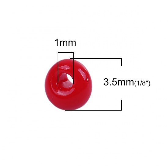 Bild von 3mm (Japan Import) Glas Kurz Magatama Rocailles Perlen Rot Opak Gefärbt ca. 3.5mm x 3.5mm, Loch:ca. 1mm, 10 Gramm (ca. 29 Stück/Gramm)