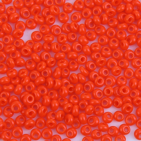 Picture of 3mm (Japan Import) Glass Short Magatama Seed Beads Orange-red Opaque Dyed About 3.5mm x 3.5mm, Hole: Approx 1mm, 10 Grams (Approx 29 PCs/Gram)
