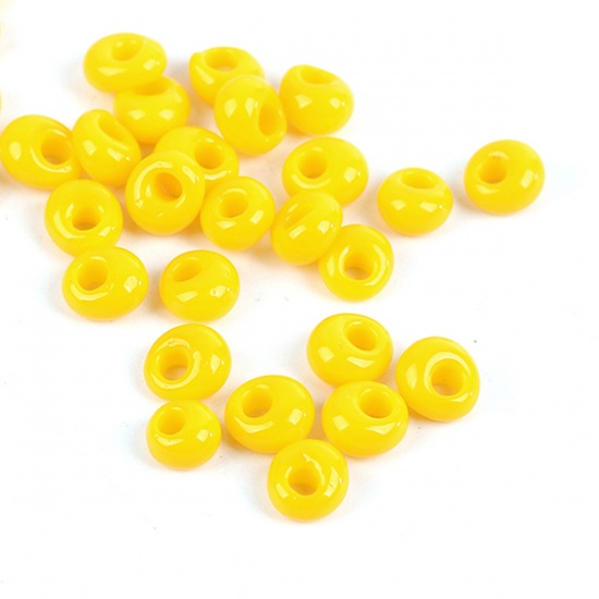 Picture of 5mm (Japan Import) Glass Short Magatama Seed Beads Yellow Opaque Dyed About 6mm x 5.5mm, Hole: Approx 1.7mm, 10 Grams (Approx 7 PCs/Gram)