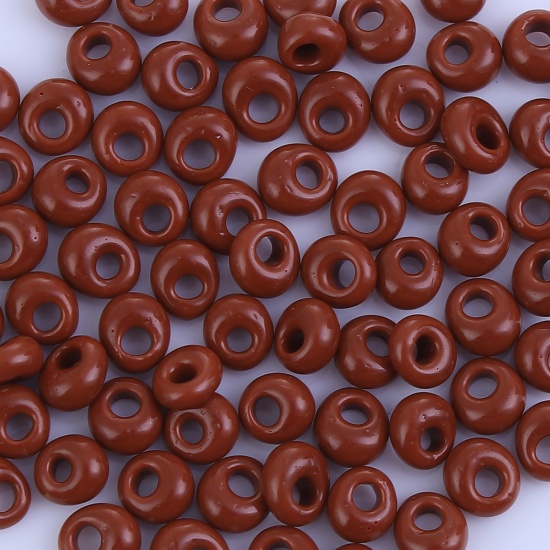 Picture of 5mm (Japan Import) Glass Short Magatama Seed Beads Brick-red Opaque Dyed About 6mm x 5.5mm, Hole: Approx 1.7mm, 10 Grams (Approx 7 PCs/Gram)