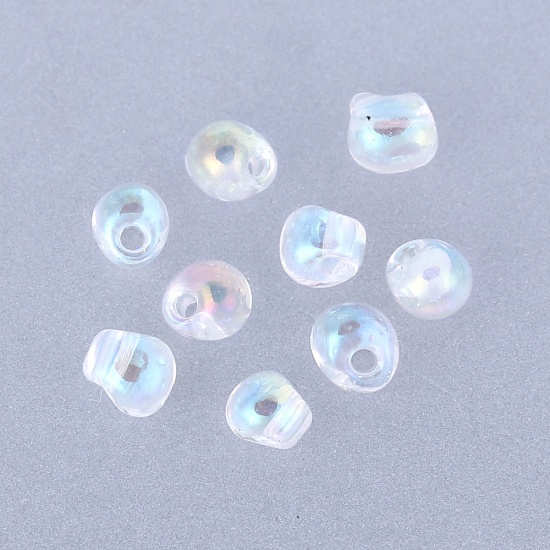 Picture of (Japan Import) Glass Drop Fringe Seed Beads AB Color Lustered Transparency About 4mm x 3.5mm, Hole: Approx 0.9mm, 20 Grams (Approx 20 PCs/Gram)