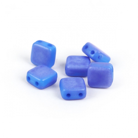 Picture of (Japan Import) Glass Two Hole Twin Seed Beads Square Blue Violet Frosted Opaque About 6.3mm x 6.3mm, Hole: Approx 0.5mm, 30 PCs