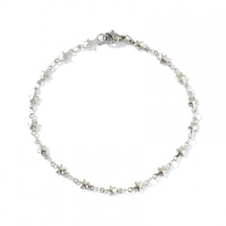 Picture of Wholesale Pentagram Star Stainless Steel Bracelets, Silver Tone Women's Gift Jewelry Supply, 21cm(8.3") long, Chain Size: 4mm, 1 Piece