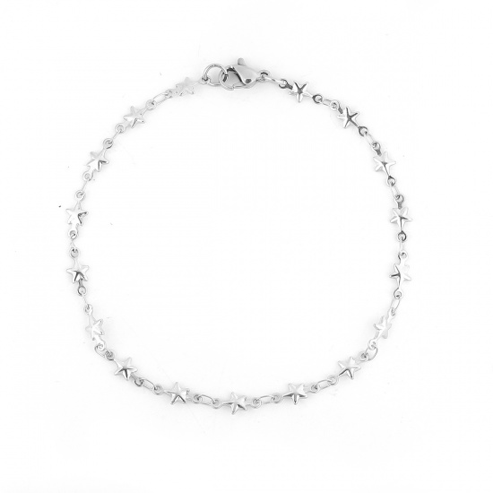 Picture of 304 Stainless Steel Bracelets Silver Tone Pentagram Star 21cm(8 2/8") long, 1 Piece