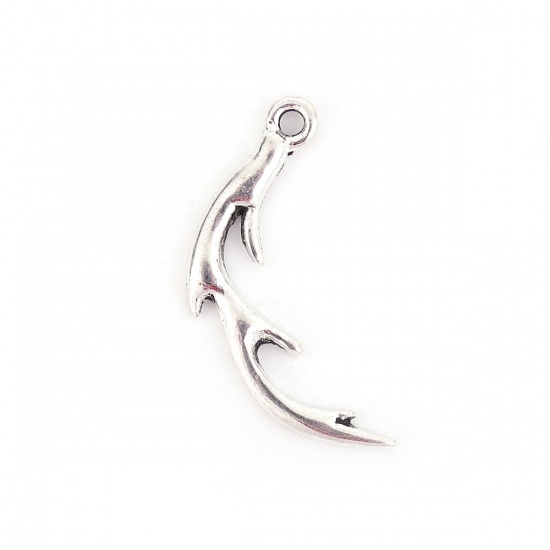 Picture of Zinc Based Alloy Charms Christmas Antler Antique Silver 25mm(1") x 12mm( 4/8"), 50 PCs