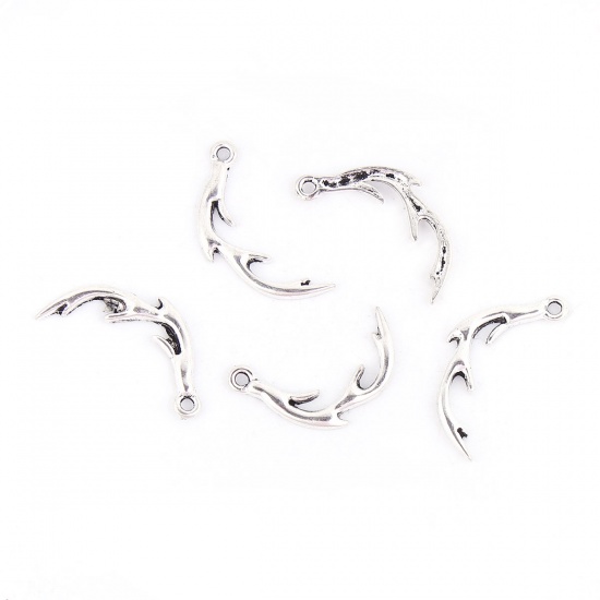 Picture of Zinc Based Alloy Charms Christmas Antler Antique Silver Color 25mm(1") x 12mm( 4/8"), 50 PCs