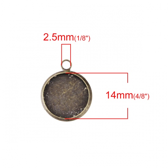 Picture of Brass Charms Round Disc Antique Bronze Cabochon Settings (Fits 14mm Dia.) 20mm( 6/8") x 16mm( 5/8"), 20 PCs