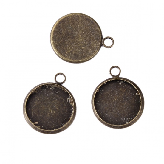 Picture of Brass Charms Round Disc Antique Bronze Cabochon Settings (Fits 14mm Dia.) 20mm( 6/8") x 16mm( 5/8"), 20 PCs
