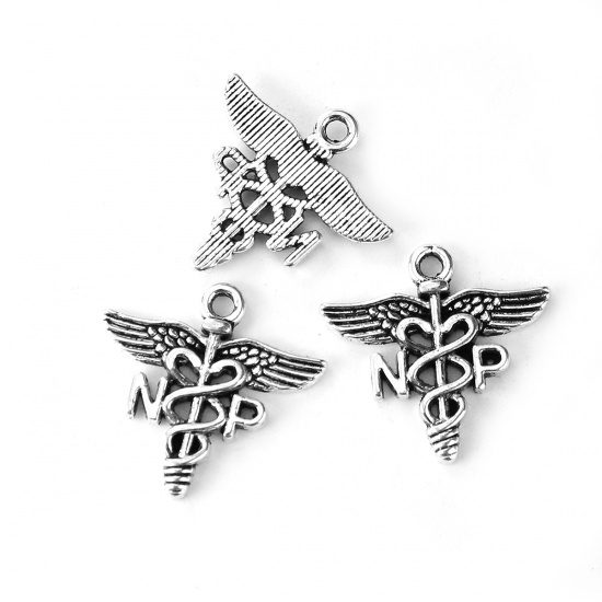 Picture of Zinc Based Alloy Charms Wing Antique Silver Message " NP " 20mm( 6/8") x 20mm( 6/8"), 30 PCs