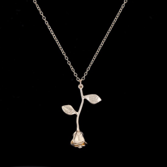 Picture of Necklace Gold Plated Rose Flower 47.5cm(18 6/8") long, 1 Piece