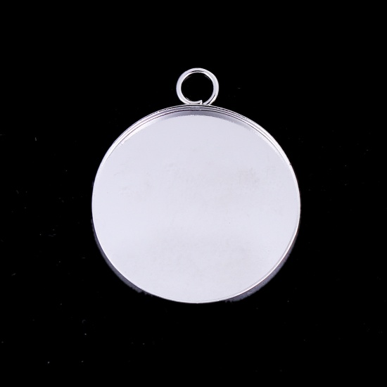 Picture of Iron Based Alloy Pendants Round Silver Tone Cabochon Settings (Fits 25mm Dia.) 32mm x 27mm, 20 PCs