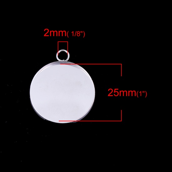 Picture of Iron Based Alloy Pendants Round Silver Tone Cabochon Settings (Fits 25mm Dia.) 32mm x 27mm, 20 PCs