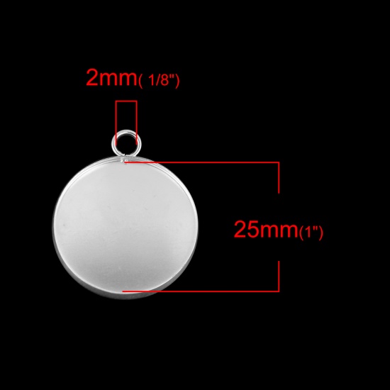 Picture of Iron Based Alloy Pendants Round Silver Plated Cabochon Settings (Fits 25mm Dia.) 30mm x 27mm, 20 PCs