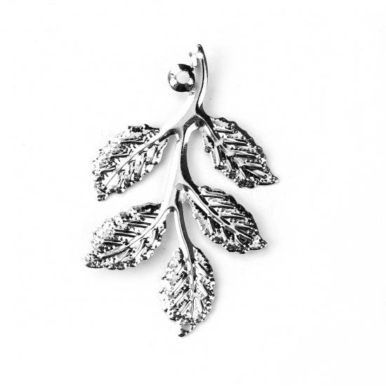 Picture of Iron Based Alloy Pendants Leaf Silver Tone 50mm(2") x 31mm(1 2/8"), 50 PCs