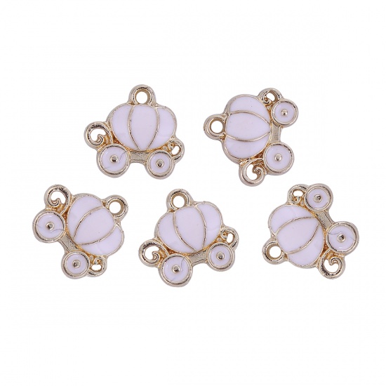 Picture of Zinc Based Alloy Fairy Tale Collection Charms Pumpkin Carriage Gold Plated Light Pink Enamel 13mm( 4/8") x 12mm( 4/8"), 10 PCs