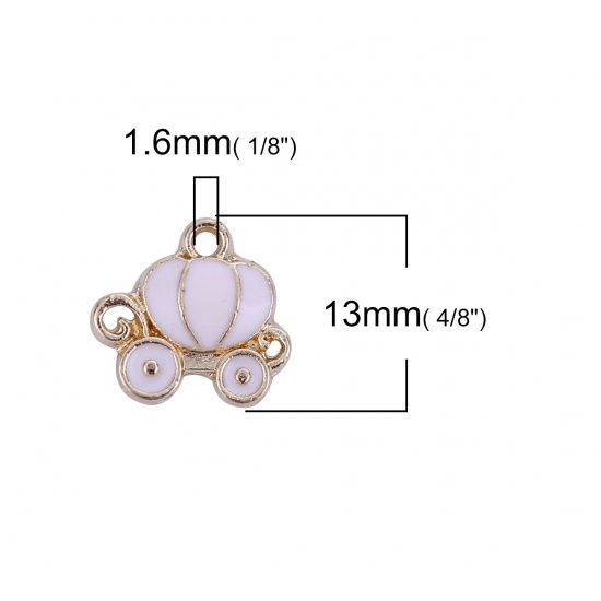 Immagine di Lega di Zinco Collezione di Fiabe Charms Carrozza di Zucca Oro Placcato Rosa Chiaro Smalto 13mm x 12mm , 10 Pz