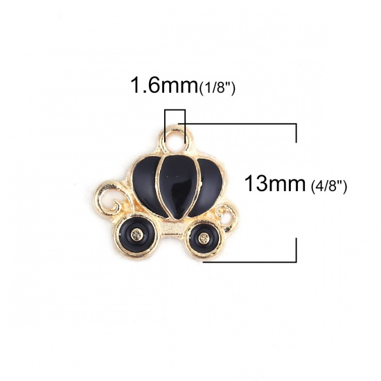 Immagine di Lega di Zinco Collezione di Fiabe Charms Carrozza di Zucca Oro Placcato Nero Smalto 13mm x 12mm , 10 Pz