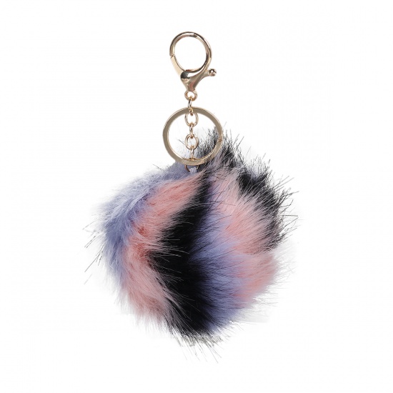 Picture of Polyester Keychain & Keyring Pom Pom Ball Gold Plated Multicolor 16cm x 11cm, 1 Piece