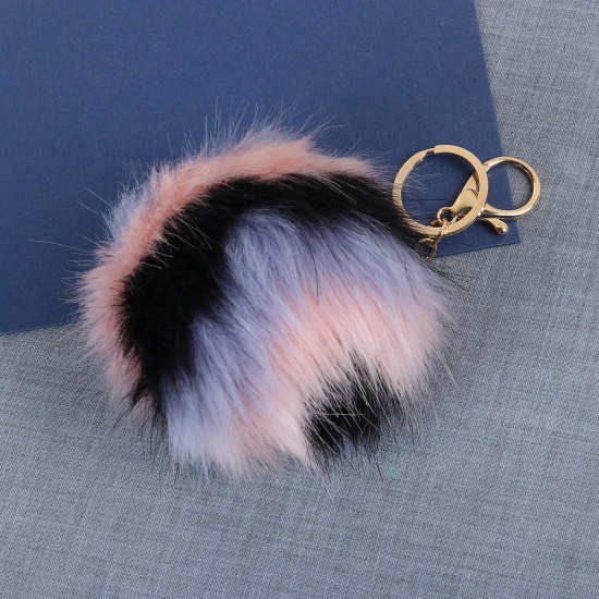 Picture of Polyester Keychain & Keyring Pom Pom Ball Gold Plated Multicolor 16cm x 11cm, 1 Piece