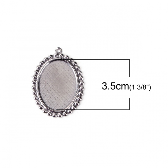 Immagine di Acciaio Inossidabile Ciondoli Ovale Tono Argento Basi per Cabochon (Adatto 25mm x18mm) 35mm x 26mm, 10 Pz