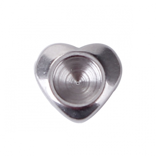 Picture of Stainless Steel Cabochon Frame Settings Heart Silver Tone (Can Hold ss18 Pointed Back Rhinestone) 8mm( 3/8") x 7mm( 2/8"), 30 PCs