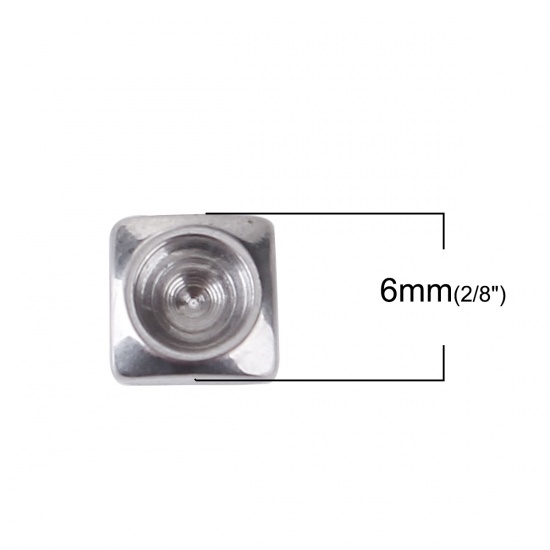 Picture of Stainless Steel Cabochon Frame Settings Square Silver Tone (Can Hold ss18 Pointed Back Rhinestone) 6mm( 2/8") x 6mm( 2/8"), 30 PCs