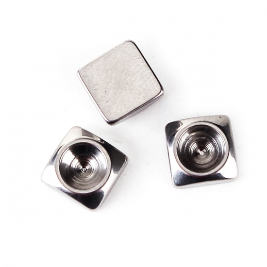 Picture of Stainless Steel Cabochon Frame Settings Square Silver Tone (Can Hold ss18 Pointed Back Rhinestone) 6mm( 2/8") x 6mm( 2/8"), 30 PCs