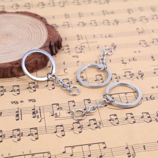 Bild von Edelstahl Schlüsselkette & Schlüsselring Ring Silberfarbe 53mm x 25mm, 1 Stück