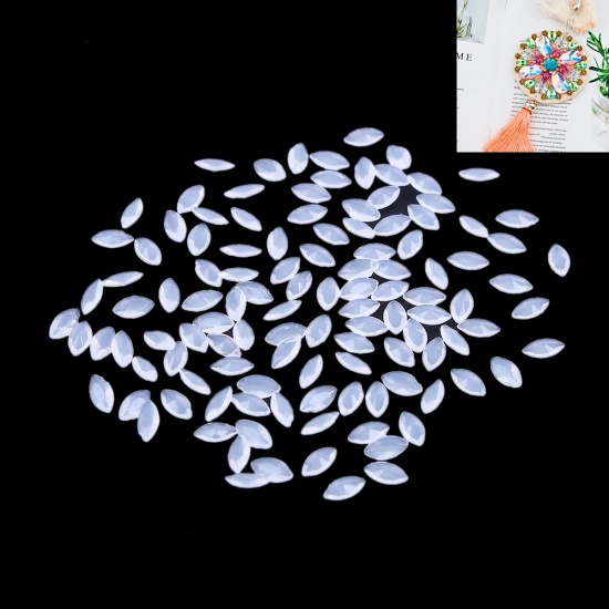 Picture of Acrylic Pointed Back Rhinestones Oval White Faceted 6mm( 2/8") x 3mm( 1/8") , 1000 PCs