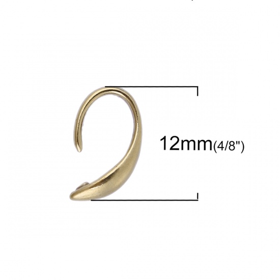Picture of Brass Ear Wire Hooks Earring Findings Original Color Unplated 12mm( 4/8") x 3mm( 1/8"), Post/ Wire Size: (20 gauge), 10 PCs                                                                                                                                   