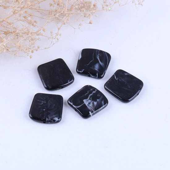 Immagine di Resina Separatori Perline Irregolare Nero Effetto Marmo Circa 20mm x 19mm, Foro: Circa 1.4mm, 20 Pz