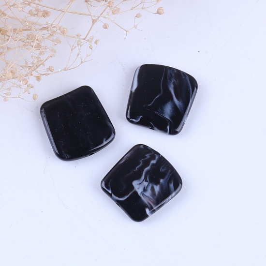 Immagine di Resina Separatori Perline Irregolare Nero Effetto Marmo Circa 20mm x 19mm, Foro: Circa 1.4mm, 20 Pz