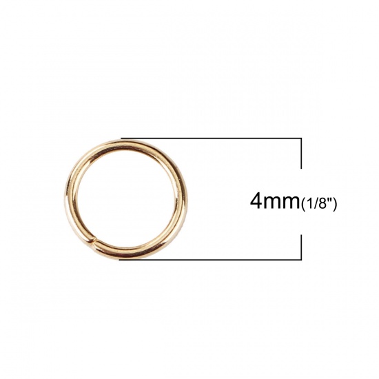 Picture of 0.7mm Zinc Based Alloy Open Jump Rings Findings Round KC Gold Plated 4mm Dia, 1500 PCs