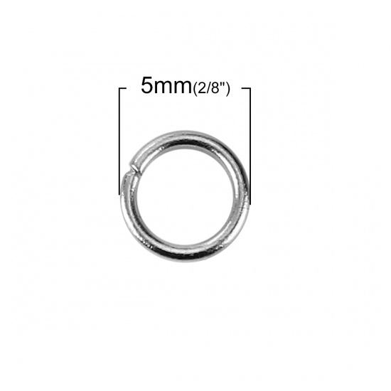 Picture of 0.9mm Zinc Based Alloy Open Jump Rings Findings Round Silver Tone 5mm Dia, 1500 PCs