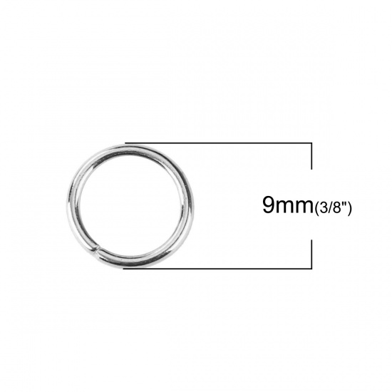 Immagine di 1mm Lega di Zinco Anello Aperto Stile Anello di Salto Tondo Tono Argento 9mm Dia, 1000 Pz