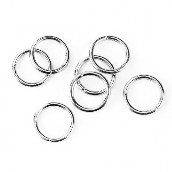 Picture of 1.2mm Zinc Based Alloy Open Jump Rings Findings Round Silver Tone 9mm Dia, 600 PCs
