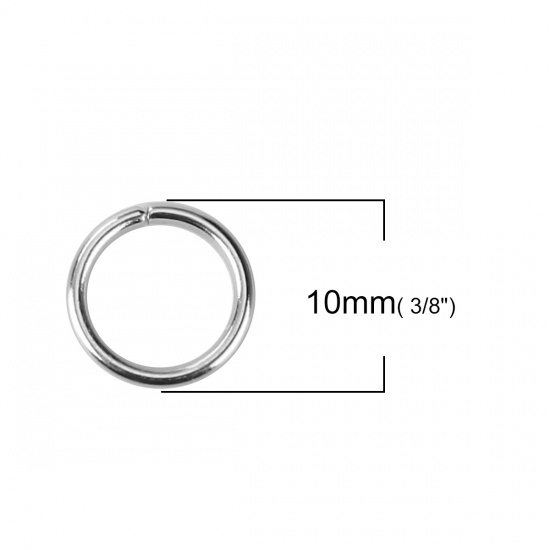 Picture of 1.2mm Zinc Based Alloy Opened Jump Rings Findings Round Silver Tone 10mm Dia, 600 PCs