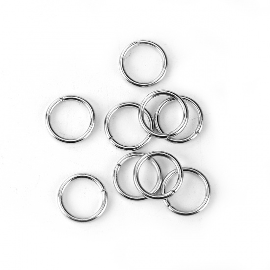 Picture of 1.2mm Zinc Based Alloy Opened Jump Rings Findings Round Silver Tone 10mm Dia, 600 PCs