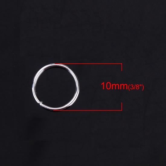 Picture of 1.2mm Zinc Based Alloy Opened Jump Rings Findings Round Silver Plated 10mm Dia, 400 PCs