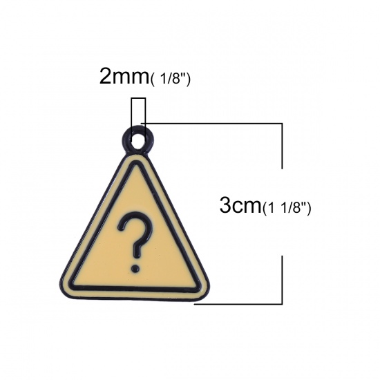 Bild von Zinklegierung Anhänger Dreieck Schwarz Gelb Fragezeichen Emaille 30mm x 26mm, 5 Stück