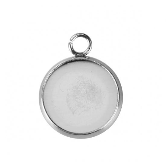 Picture of 304 Stainless Steel Charms Round Silver Tone Cabochon Settings (Fits 12mm Dia.) 18mm( 6/8") x 14mm( 4/8"), 20 PCs