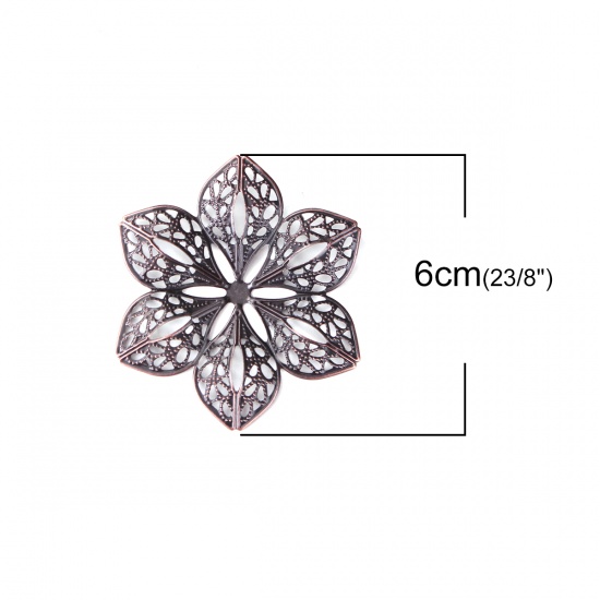 Picture of Iron Based Alloy Embellishments Flower Antique Copper Filigree 60mm(2 3/8") x 53mm(2 1/8"), 30 PCs