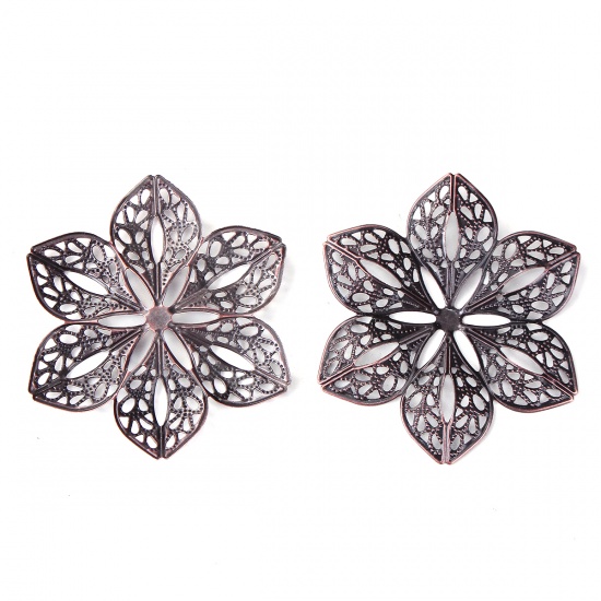 Picture of Iron Based Alloy Embellishments Flower Antique Copper Filigree 60mm(2 3/8") x 53mm(2 1/8"), 30 PCs