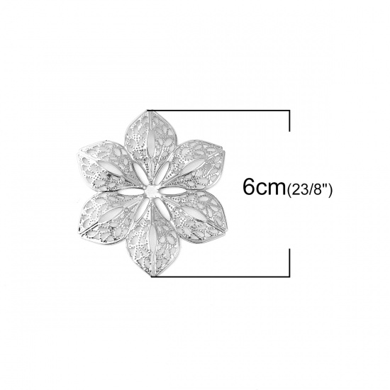 Immagine di Lega di Ferro Cabochon per Abbellimento Fiore Tono Argento Filigrana Disegno 60mm x 53mm, 30 Pz