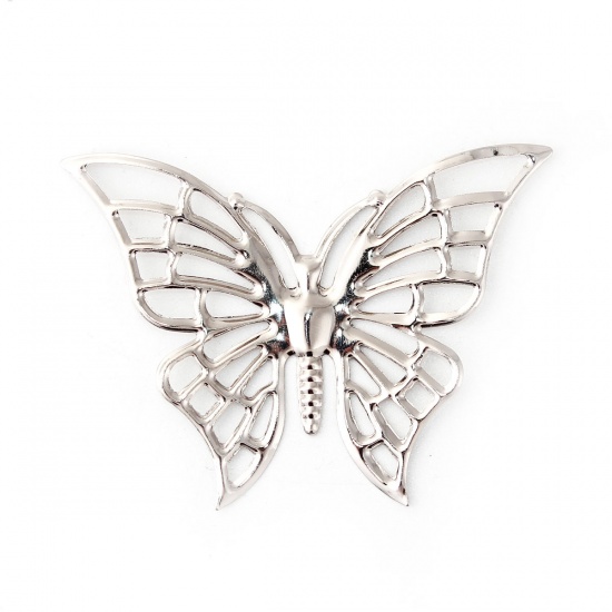 合金 装飾 蝶 シルバートーン フィリグリー 透かし彫刻 61mm x 45mm、 30 個 の画像