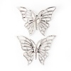 Bild von Eisenlegierung Embellishments Cabochons Schmetterling Silberfarbe Filigran 61mm x 45mm, 30 Stück