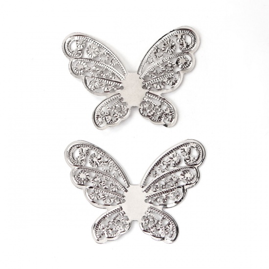 合金 装飾 蝶 シルバートーン フィリグリー 透かし彫刻 43mm x 32mm、 50 個 の画像